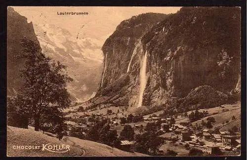 36622 AK Lauterbrunnen Chocolat Kohler 1913 Datumsspielerei 11.12.13 Postamt 14