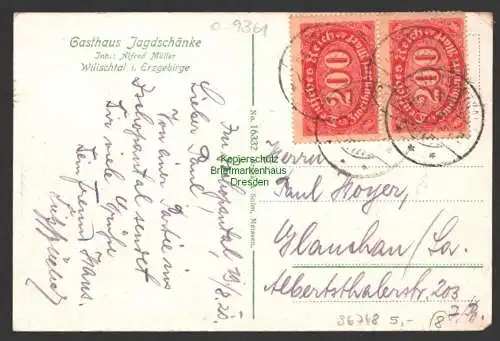 36748 AK Wilischtal Zschimmerhöhe Gasthaus Jagdschänke 1923