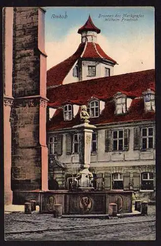 37067 Ansichtskarte Ansbach Brunnen d Markgrafen Wilhelm Friedrich 1916