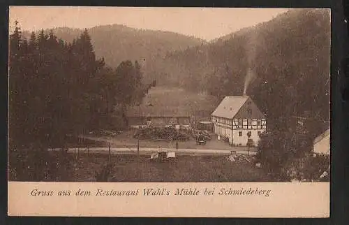 27183 Ansichtskarte Restaurant Wahl s Mühle bei Schmiedeberg 1922