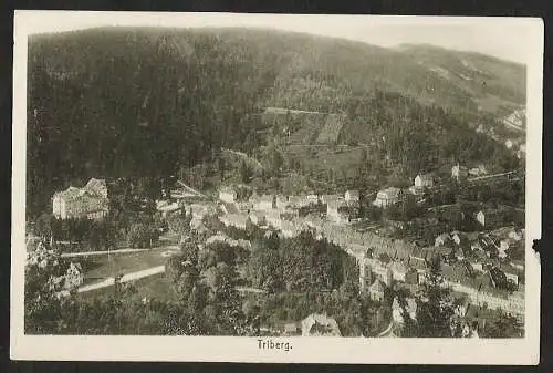 25728 Ansichtskarte Triberg Luftbild , ungelaufen Fehlstelle rechts