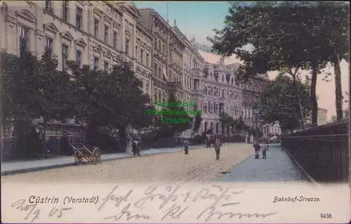 171008 AK Cüstrin Vorstadt Kostrzyn nad Odra Bahnhof-Strasse Victoria Hotel 1905