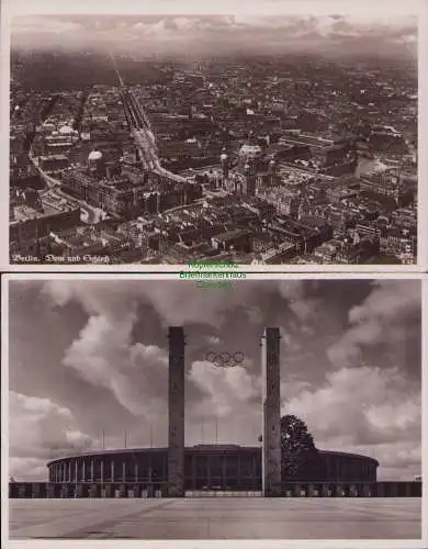 170293 2 AK Berlin Fotokarte Dom und Schloss Luftbild 1941 Olympia Stadion im