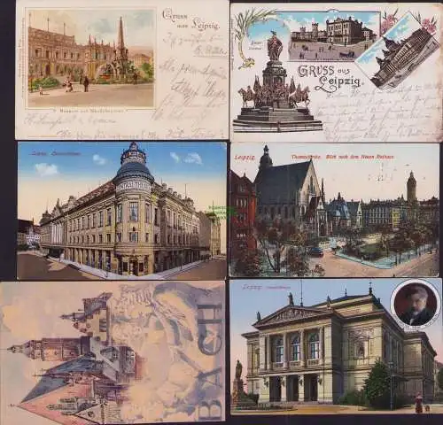 170119 6 Ansichtskarte Leipzig Litho Dresdener- u. Magdeburger Bahnhof 1903 Sieges Denkmal