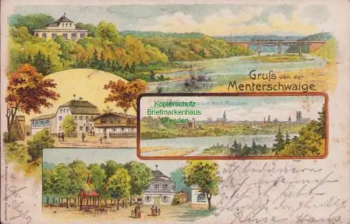 170054 AK Menterschwaige 1899 Litho Blick nach München Brücke Gasthaus