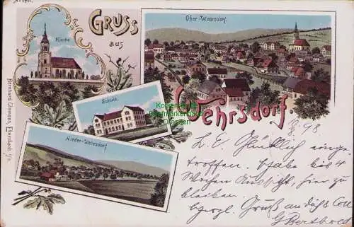 170055 AK Litho Wehrsdorf 1898 Kirche Schule Panorama Ober- Nieder Wehrsdorf