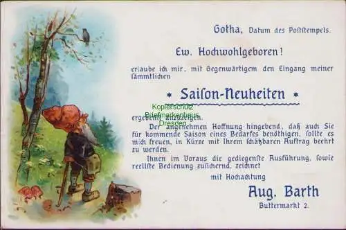 158859 Ansichtskarte Gotha 1901 Zwerg Wanderer Ankündigung Saison Neuheiten Aug. Barth