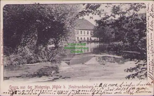 158883 AK Gruss aus der Hintersten Mühle bei Neubrandenburg 1904