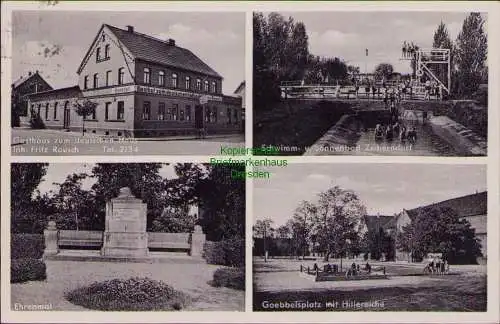 158602 Ansichtskarte Zscherndorf bei Bitterfeld 1941 Gasthaus Schwimmbad Ehrenmal