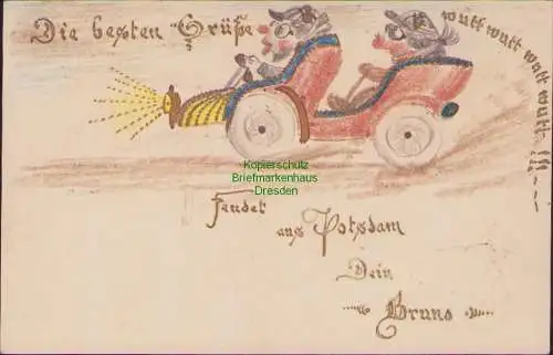 158652 AK Potsdam 1904 Automobil mal anders … handgemalt nach Berlin