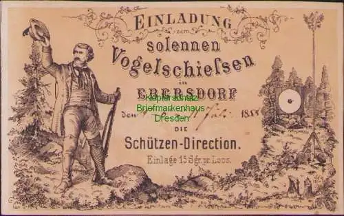 158564 Ebersdorf 1858 Ansichtskarte Vorläufer Litho Kärtchen Einladung zum Vogelschießen