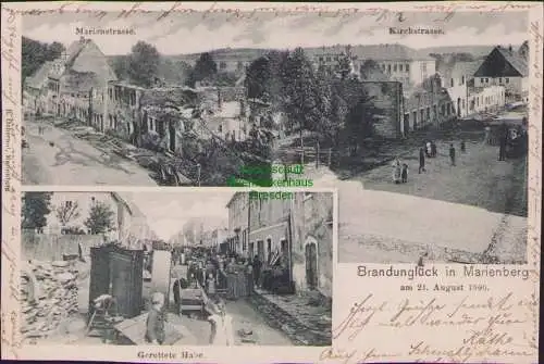 157649 Ansichtskarte Marienberg 1900 Brandunglück 21. August Marienstraße Kirchstraße Gere