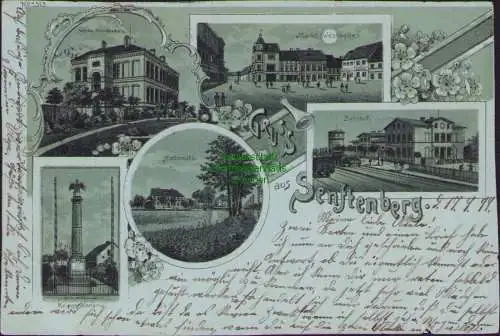 157757 AK Senftenberg N.-L. 1899 Litho Werks Krankenhaus Markt Amtsmühle Bahnhof