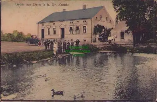 157445 Ansichtskarte Derwitz bei Groß Kreutz Havel 1925 Schule Dorfteich Auto