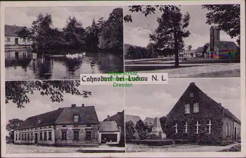 157687 Ansichtskarte Cahnsdorf Luckau N.-L. 1934 Dorfteich Dorfplatz Gastwirtschaft Wiebus