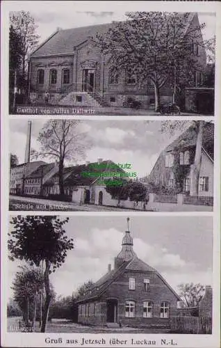 157686 Ansichtskarte Jetzsch ü. Luckau N.-L. 1941 Rittergut Schule Kirche Gasthof Dallwitz