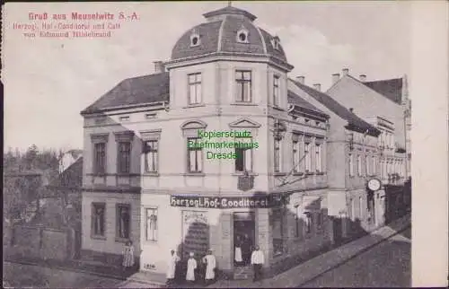 157689 Ansichtskarte Meuselwitz S.-A. Herzogl. Hof - Conditorei Cafe Edmund Hildebrand 1915