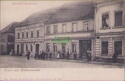 157712 Ansichtskarte Elsterwerda Thiernack´s Fleischerei und Restaurant 1905