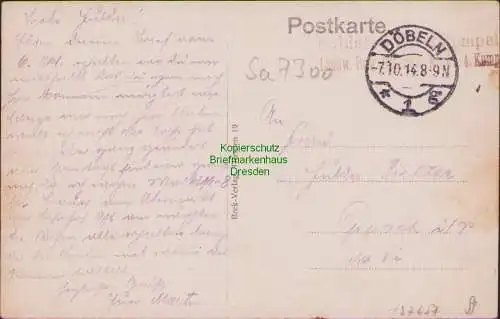 157657 AK Döbeln 1914 Oberbrücke mit Stiftung Pferdebahn Wappenhensch Stift