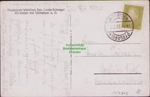 157605 AK Alt Daber bei Wittstock Dosse 1932 Restaurant Waldlust Louis Schregel