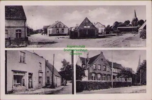 157304 AK Krien Kreis Anklam Kaufhaus Schulz Schule Kirche 1951 1957