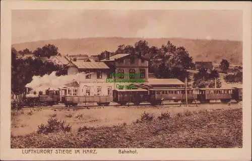 157080 Ansichtskarte Stiege im Harz Bahnhof Gleisseite um 1920