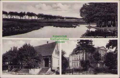 157099 Ansichtskarte Hohenmocker Pomm. 1937 Schloß Tenzerow Restaurant Streufert