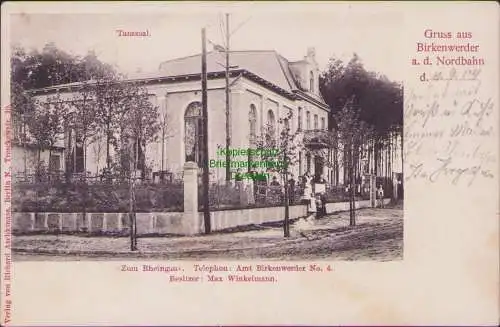 157334 Ansichtskarte Birkenwerder a. d. Nordbahn 1914 Gaststätte Zum Rheingau Tanzsaal