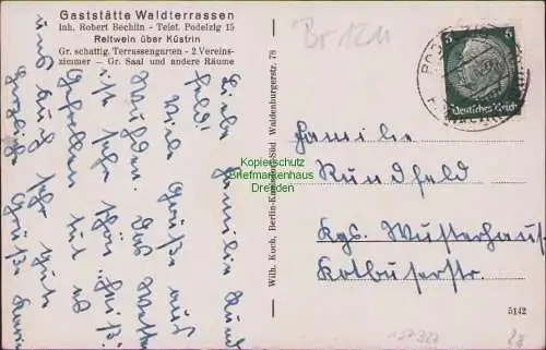 157327 AK Reitwein über Küstrin 1940 Gaststätte Waldterassen Dorfpartie