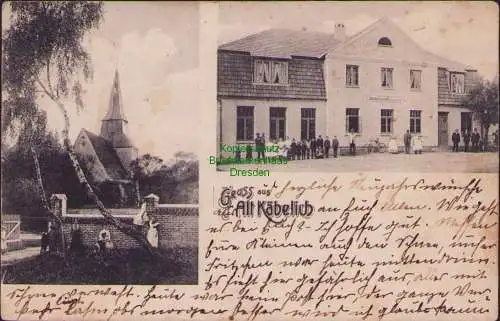 157059 AK Alt Käbelich Lindetal 1914 Kirche Gastwirtschaft Gasthaus