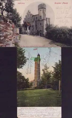 154983 2 Ansichtskarte Dresden Plauen Begerburg Bismarckturm 1906