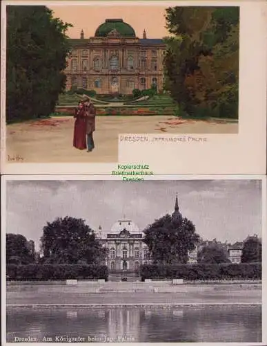 154895 2 AK Dresden Litho Japanisches Palais Künstlerkarte Paul Hey um 1900 Köni