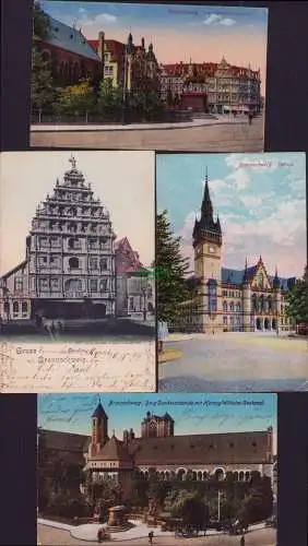 154932 4 Ansichtskarte Braunschweig Herzog Wilhelm Denkmal 1916 Rathaus Gewandhaus 1899