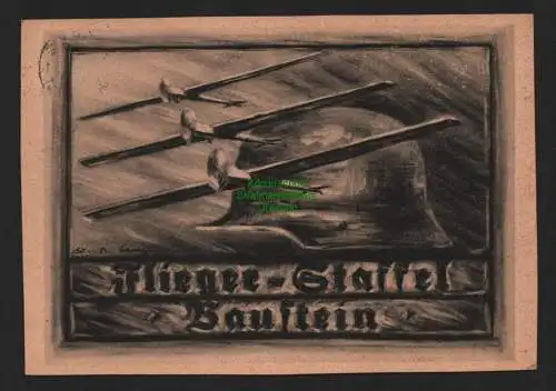 155106 Ansichtskarte Leipzig Stahlhelm Flugzeug Spende 1932 Flieger Staffel Baustein Propag