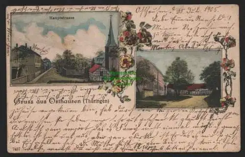 155131 AK Osthausen Thüringen 1905 Hauptstrasse mit Kirche Dorfstraße Platz