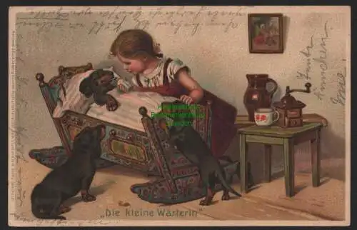 155153 AK Dackel Wiege Die kleine Wärterin Litho 1905