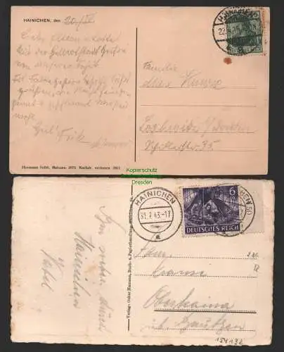 154132 2 AK Hainichen 1911 Markt mit Rathaus Gellertdenkmal 1916 Gesamt 1943