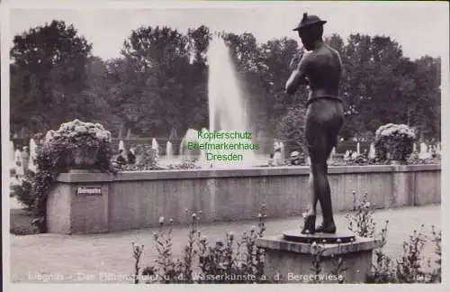 153960 AK Liegnitz Der Flötenspieler u. d. Wasserkünste a d. Bergerwiese um 1935