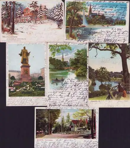 153904 6 AK WALDSCHÄNKE ZEISIGWALD CHEMNITZ Litho 1902 Körnerdenkmal