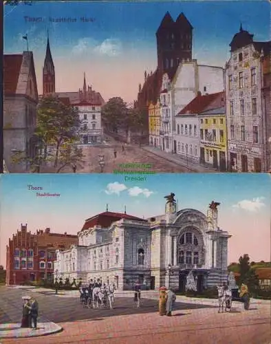 153846 2 Ansichtskarte Thorn Torun Neustädter Markt 1919 Stadttheater 1917