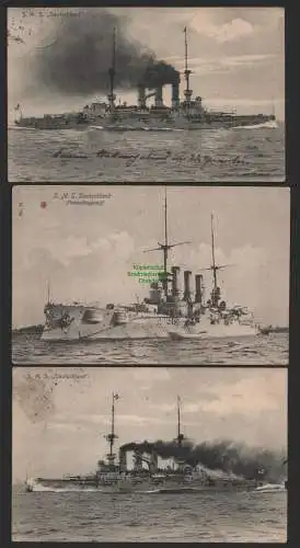 154014 3 Ansichtskarte SMS Deutschland Marine Kiel Flottenflaggschiff Einheitslinienschiff