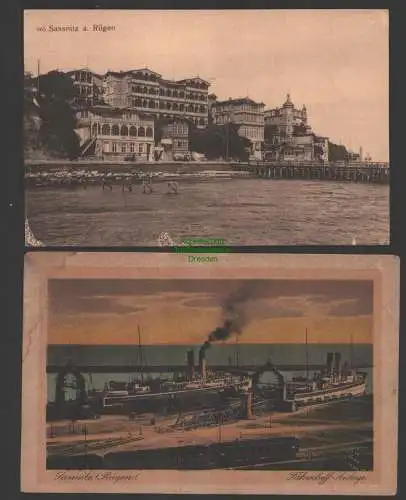 152102 2 Ansichtskarte Sassnitz a. Rügen um 1910 Fährschiff Anlage um 1920