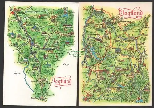 152153 2 Ansichtskarte Landkarten Postkarte Vogtland Hoppe Leipzig Variante 1979