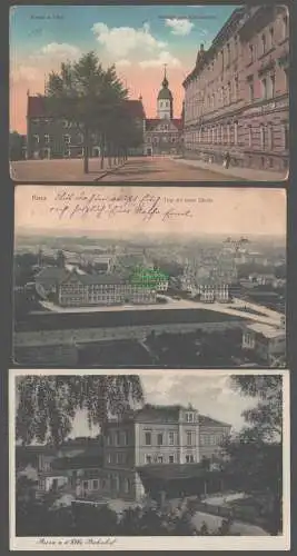 152206 3 AK Riesa Elbe 1914 Rathaus Albertschule Luftbild Neue Schulen Bahnhof