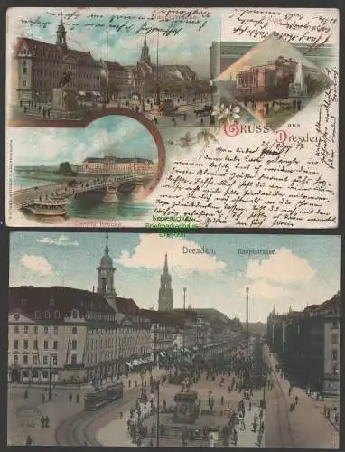 152174 2 Ansichtskarte Dresden Neustadt Litho Carola Brücke 1897 Albert Theater Hauptstraße