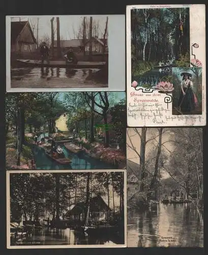 151866 5 Ansichtskarte Spreewald Bürgerwald 1902 Jugendstil Seerose Dolzke Fliess Lehde Lei