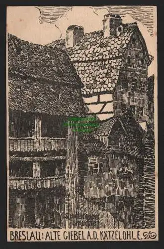 151755 Ansichtskarte Breslau um 1920 Künstlerkarte Alte Giebel a. d. Kätzel Ohle