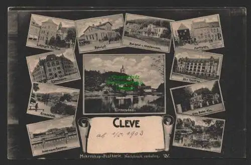 151831 Ansichtskarte Cleve Kleve Mikroskop Postkarte 1903 Bahnhof Gymnasium Kirmesdahl