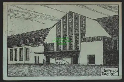 151774 Ansichtskarte Karlsruhe Künstlerkarte Bahnhof 1925 G.M.K. 4462 n Berlin Johannisthal