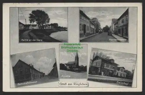 151885 Ansichtskarte Ringleben b. Gebesee Herrenstraße Bahnhof Kirche St. Bartholomäus 1933